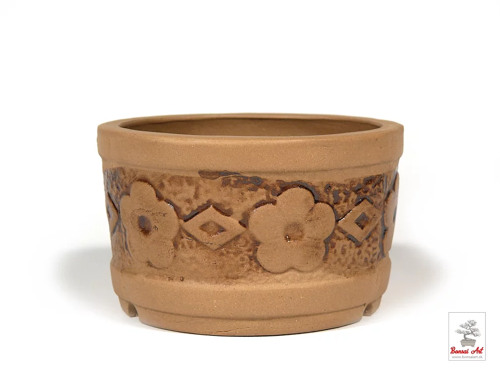 Okrhla vyia bonsai miska z yixing keramiky po obvode kvety